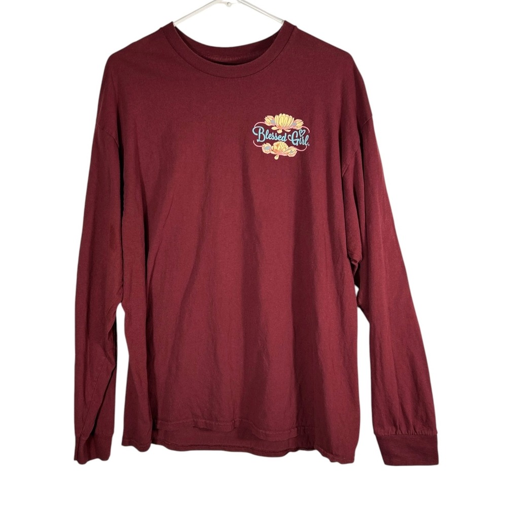 Blessed Girl Womens XL Burgundy Long Sleeve Live by Faith Grow in Grace Tee
